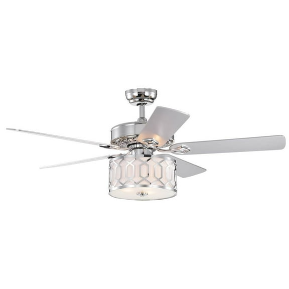 Warehouse of Tiffany Muzanne Chrome 52-Inch 5-Blade Geometric Pattern Metal/Plastic Lighted Ceiling Fan