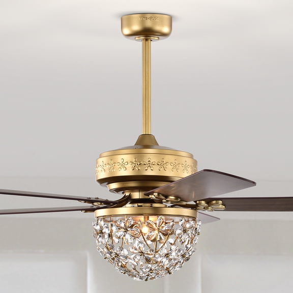 Warehouse of Tiffany Naja 52 Inch Antique Gold Crystal Ceiling Fan with Remote - N/A