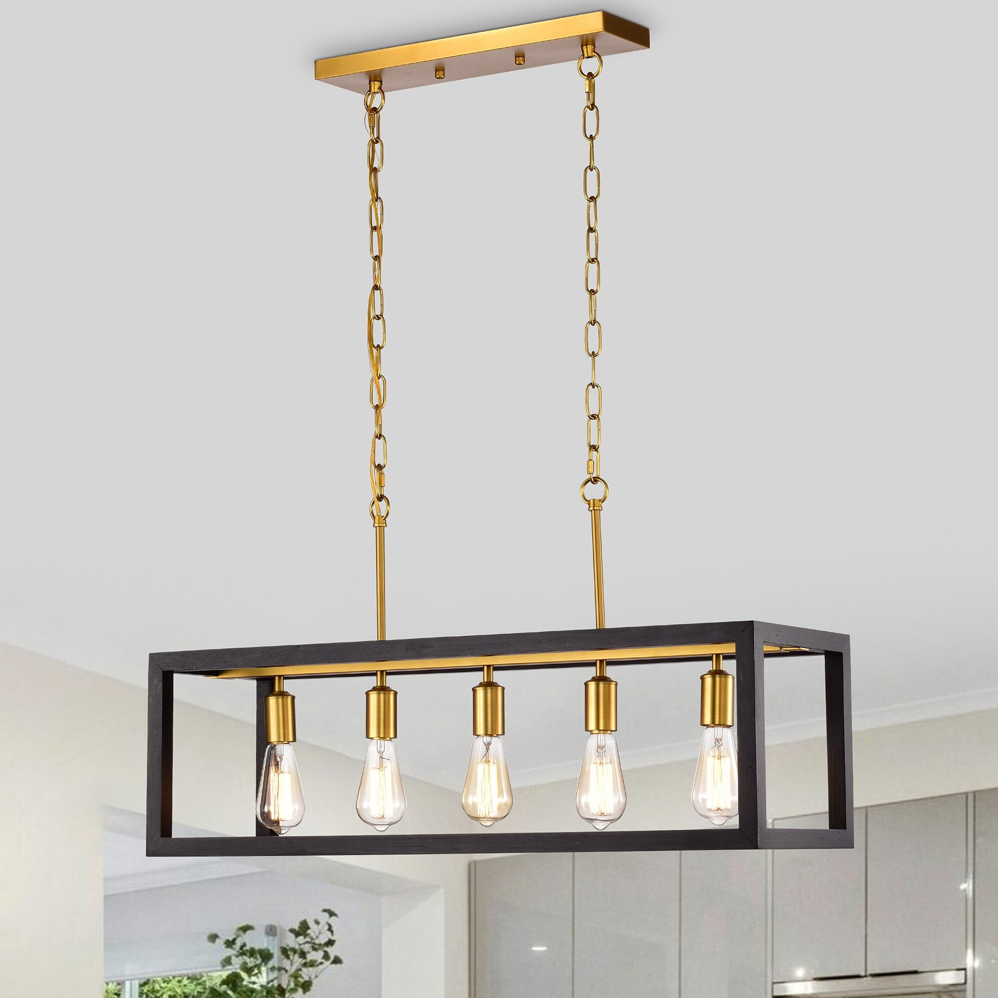 Warehouse of Tiffany Nimra Matte Black+ Matte Gold 5-Light Open Metal Cage Linear Chandelier