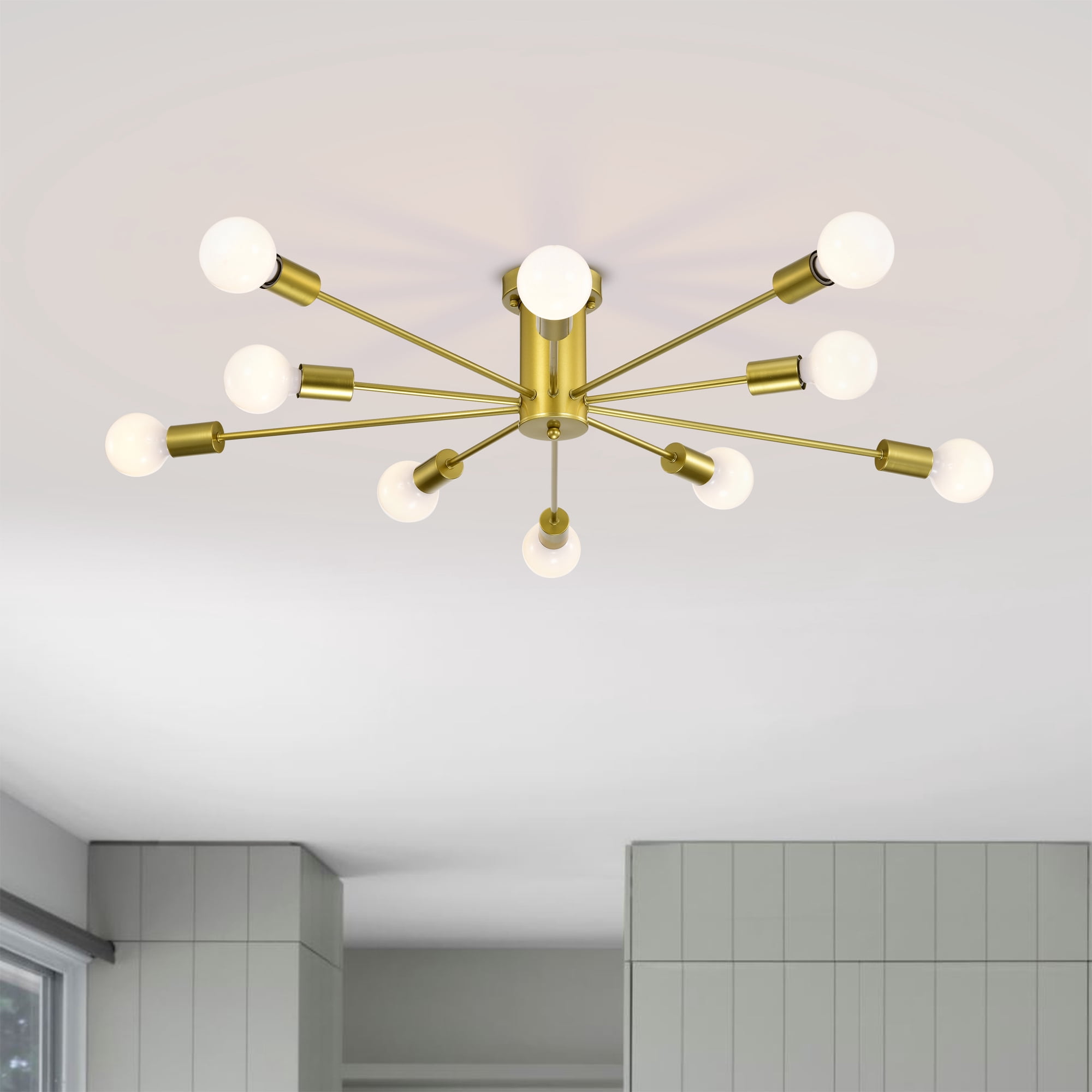 Pimlin 38 in. 10-Light Indoor Matte Gold Finish Semi-Flush Mount Ceiling Light