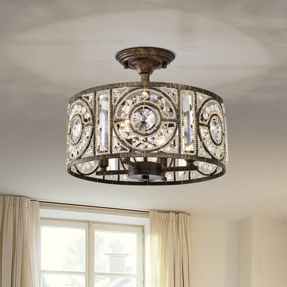 Sigyn 14.1 in. 4-Light Indoor Antique Bronze Finish Semi-Flush Mount Ceiling Light with Light Kit
