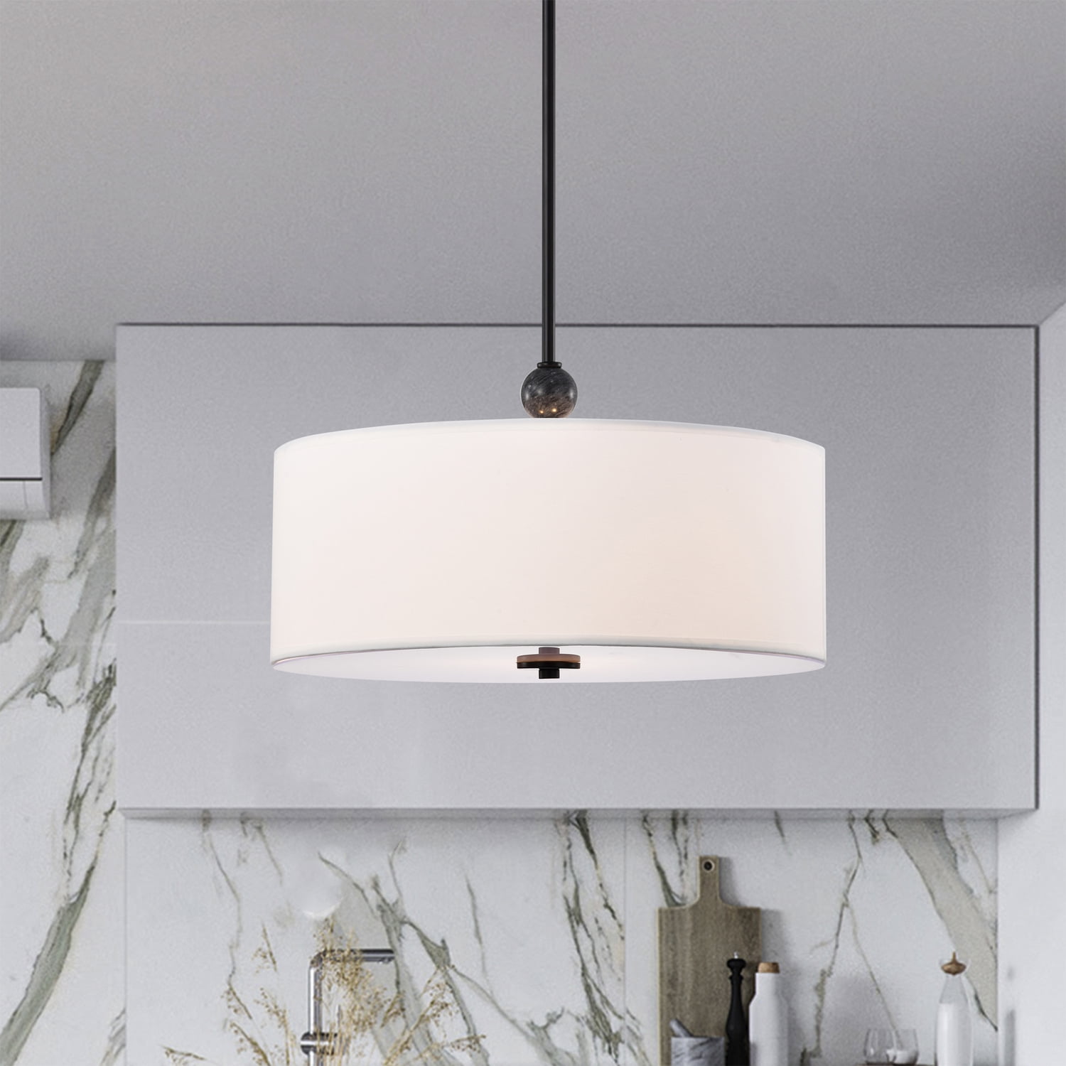 Lumi 17.7 in. 3-Light Indoor Matte Black and White Finish Chandelier