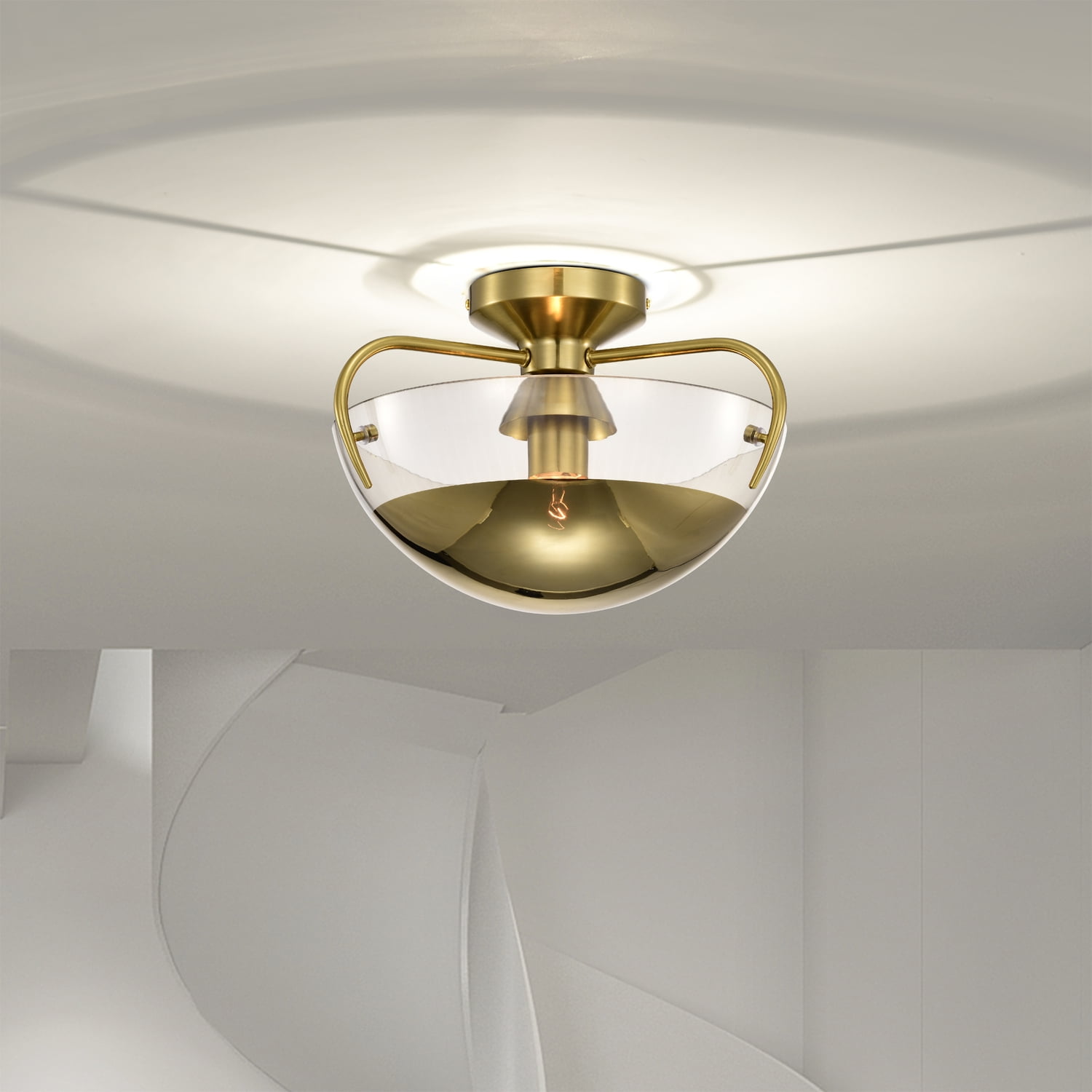 Vexa 13 in. 1-Light Indoor Brass Finish Semi-Flush Mount Ceiling Light