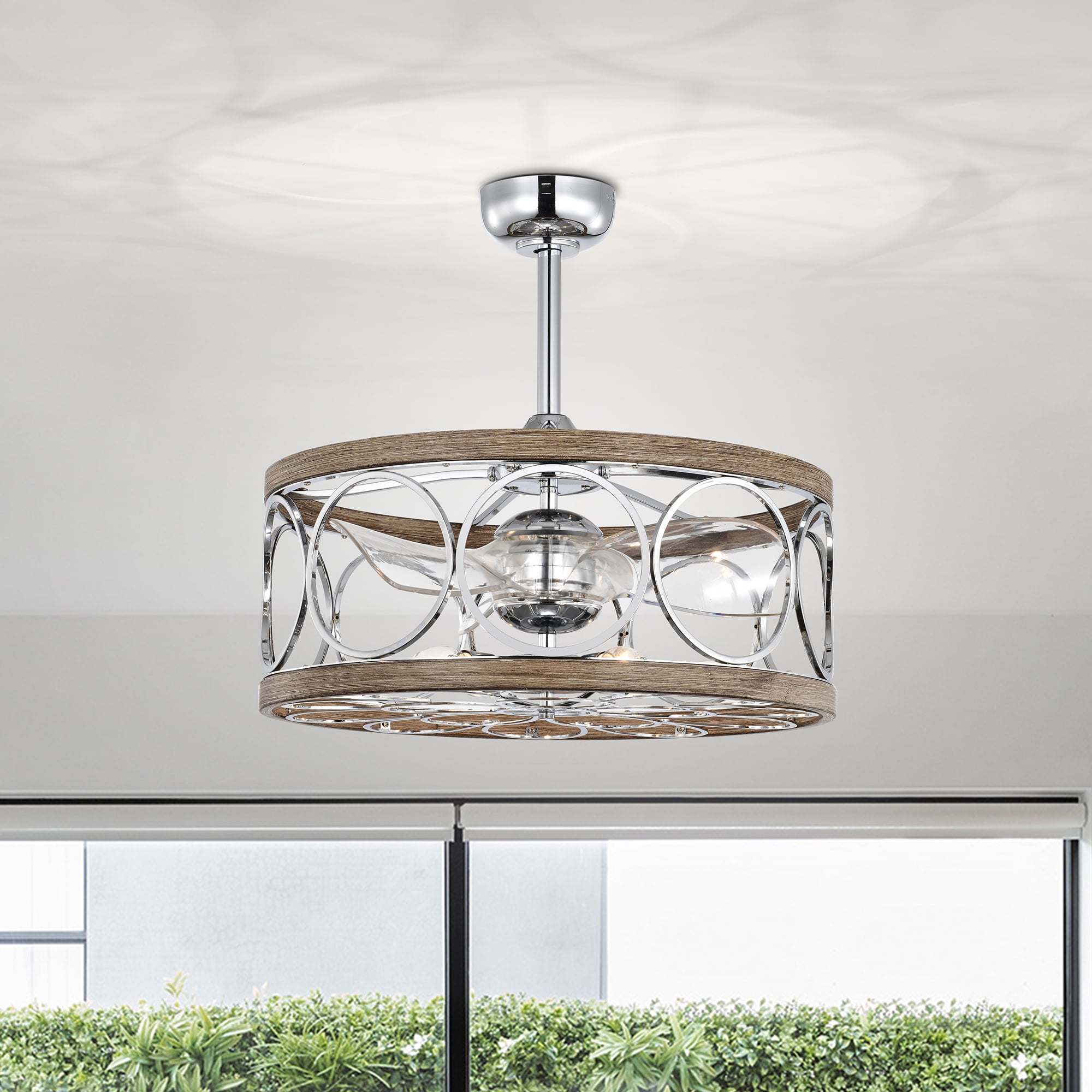 Ofelia 24.4 in. Indoor Silver and Brown Finish Ceiling Fan with Light Kit and Remote