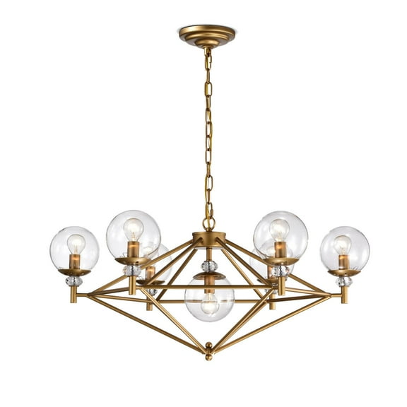 Warehouse of Tiffany Paulita Matte Gold Clear Glass Shade Pendant 7 Light