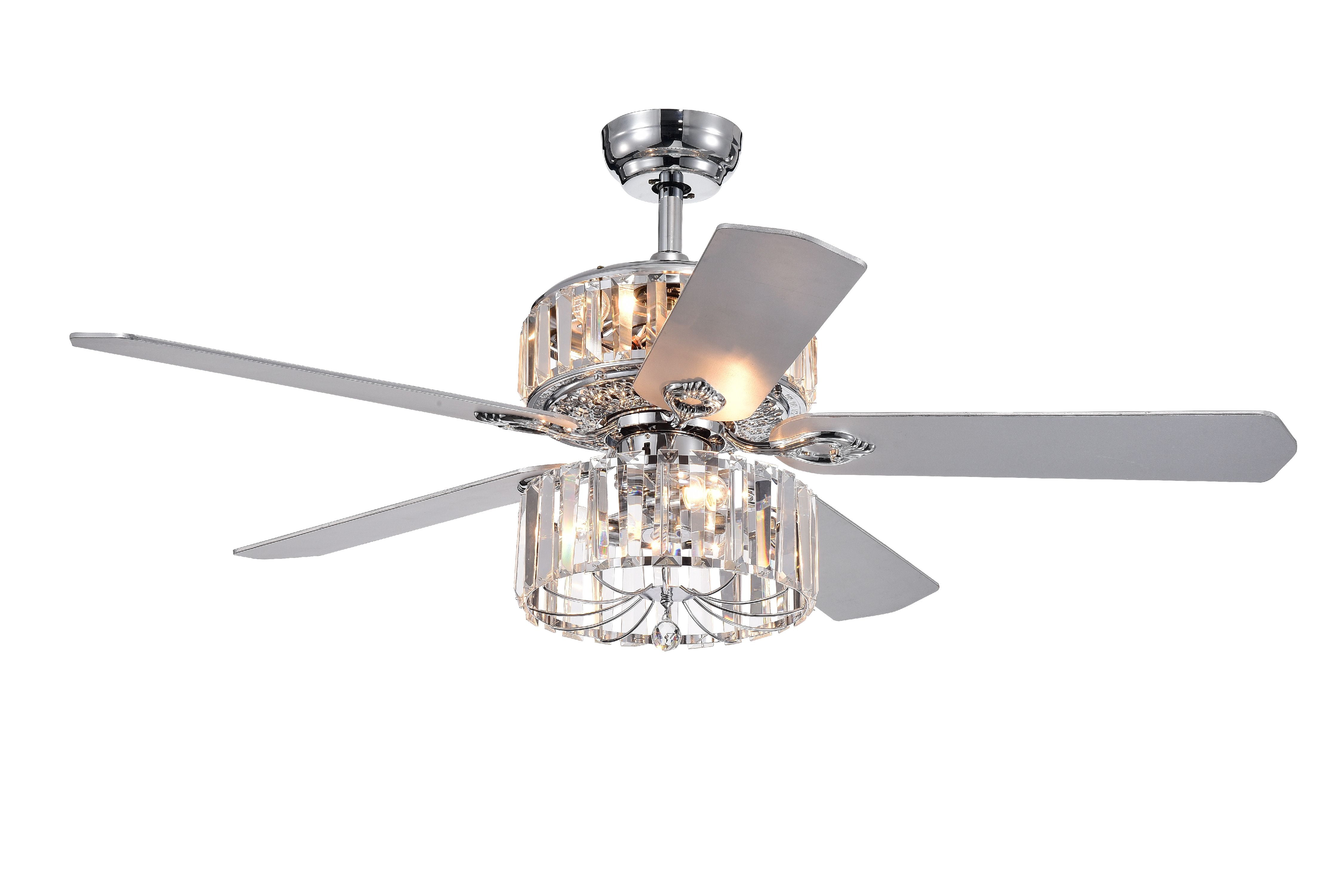 Warehouse of Tiffany Perris 52-inch 5-Blade Chrome Lighted Ceiling Fans with 2-Tier Crystal Shade (Remote Controlled) Sansujyuku sansujyuku.com