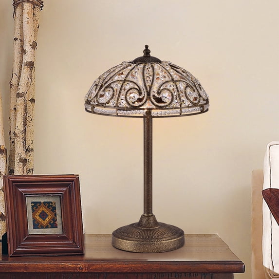 Warehouse of Tiffany Predima 2-Light Crystal Scroll Antique Bronze Table Lamp