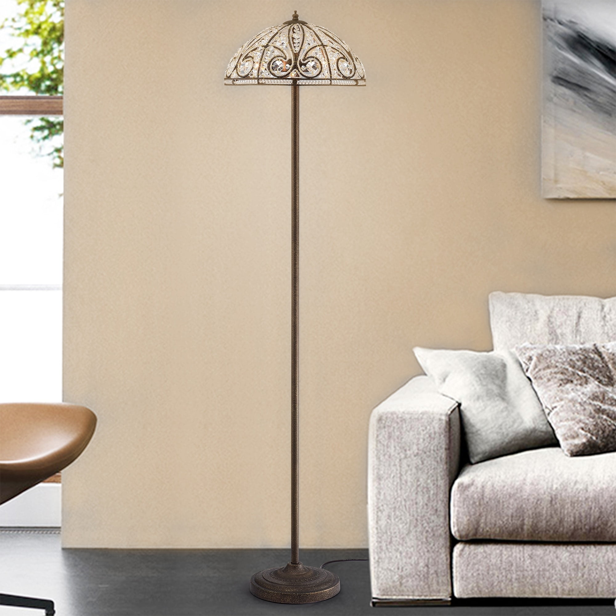 Warehouse of Tiffany Pronima Aged Bronze Crystal Scroll 64-Inch Floor Lamp