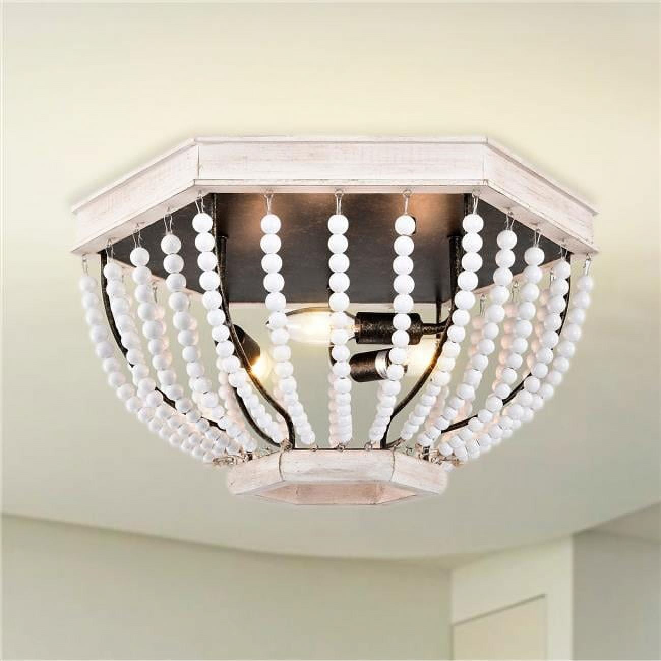 Warehouse of Tiffany Pryne 18 Inch Off White Bead Detail Flush Mount 3-Light