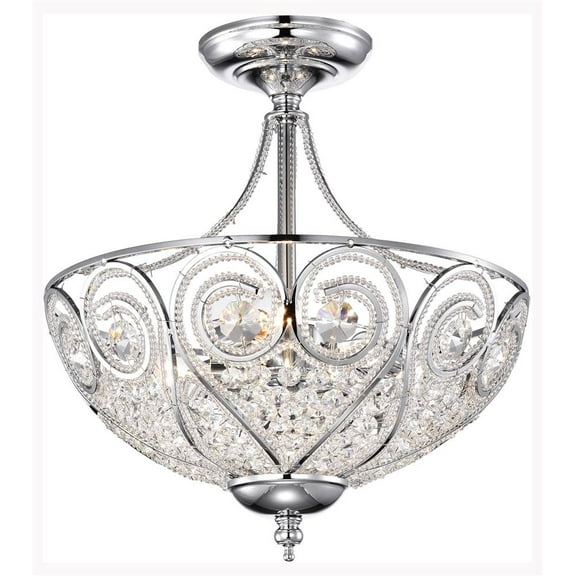 Warehouse of Tiffany Raven Chrome and Crystal 3-Light Semi-Flush Ceiling Lamp