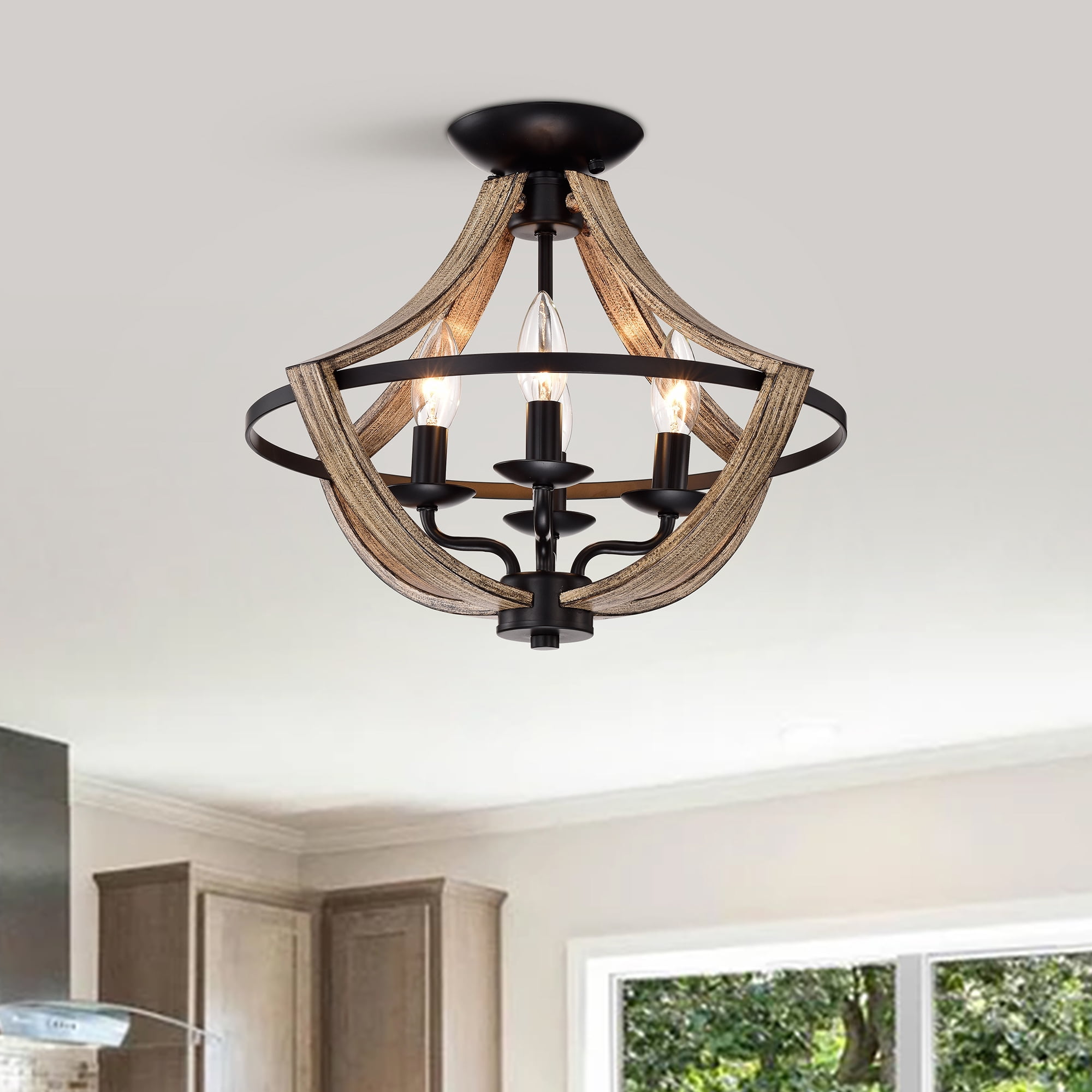Warehouse of Tiffany Ricky Matte 17" Black 4-Light Metal Semi-Flush Mount with Matte Black Shade