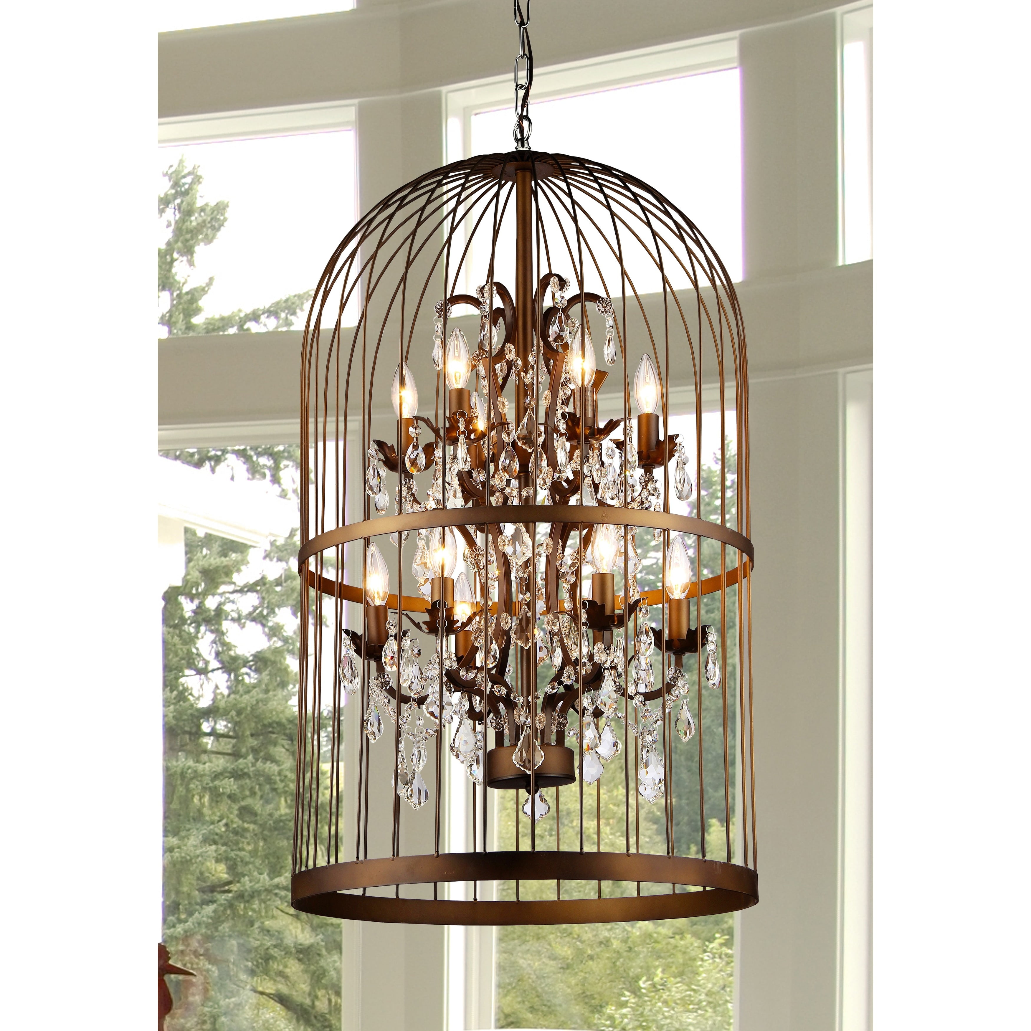 Antique Bronze 19" Cage Chandelier with Crystals