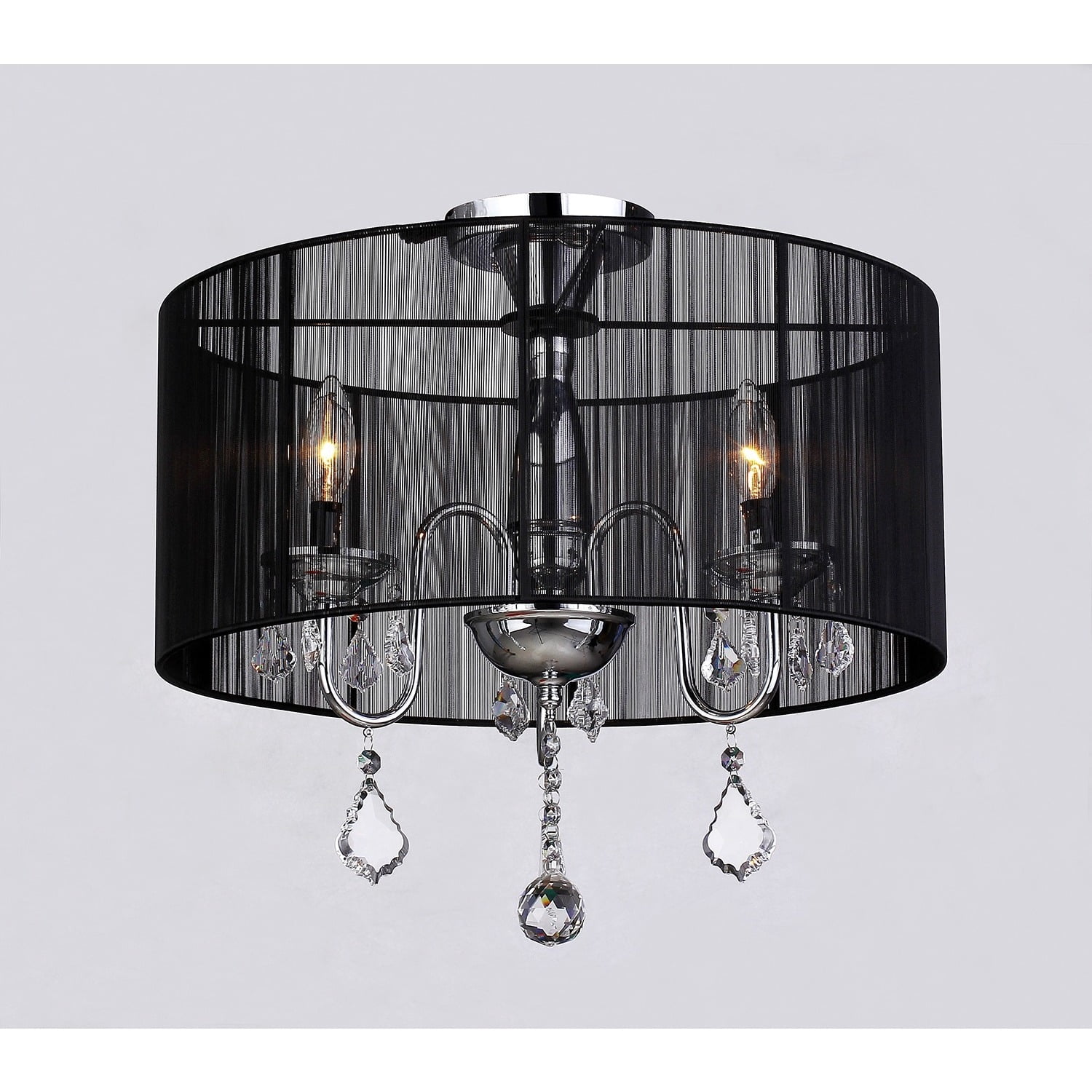 Sleek Chrome Finish 19" Crystal Chandelier with Black Drum Shade