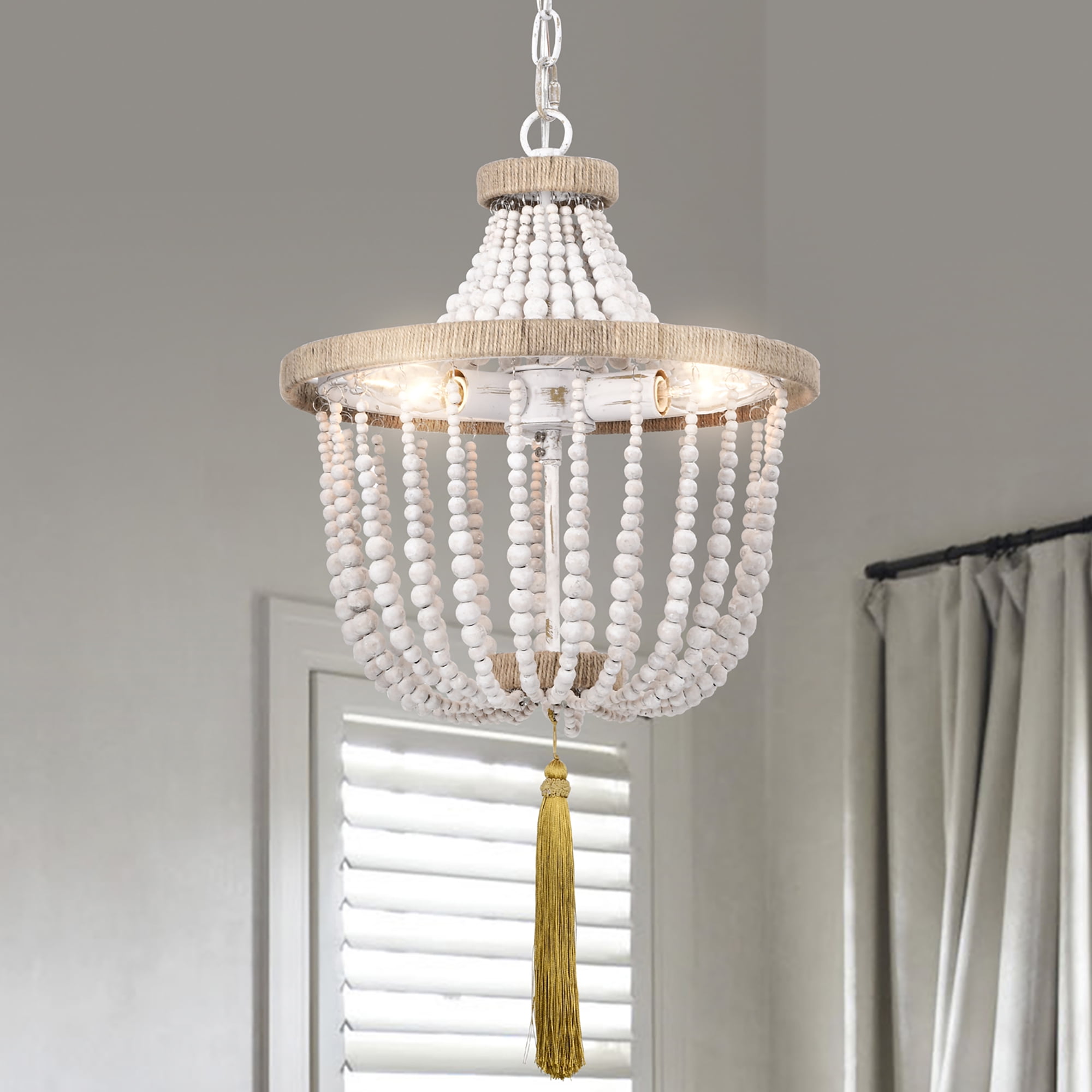 Sabina 14 in. 3-Light Indoor Weathered White and Matte Gold Finish Chandelier with Light Kit