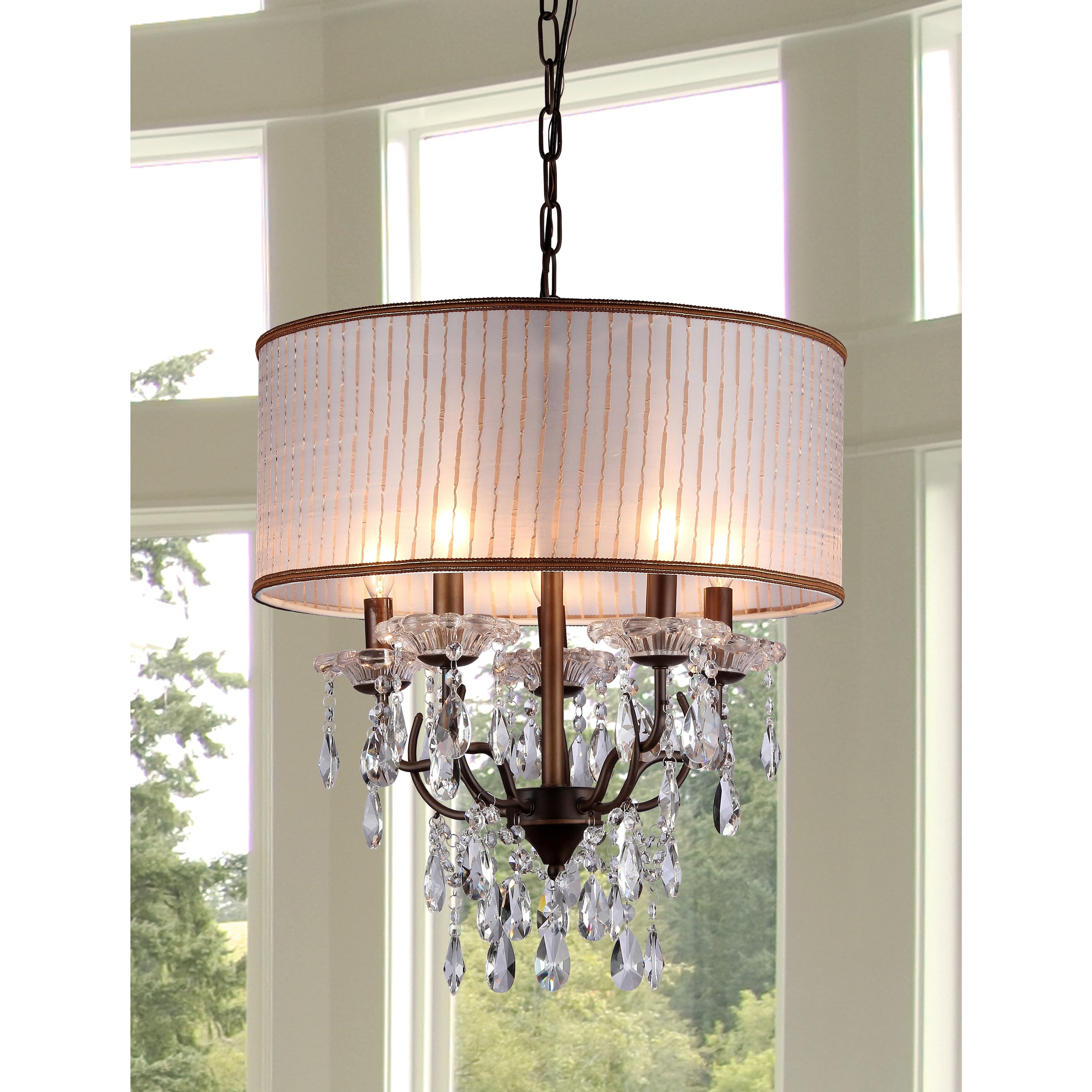 Antique Bronze Drum Chandelier with Fabric Shade