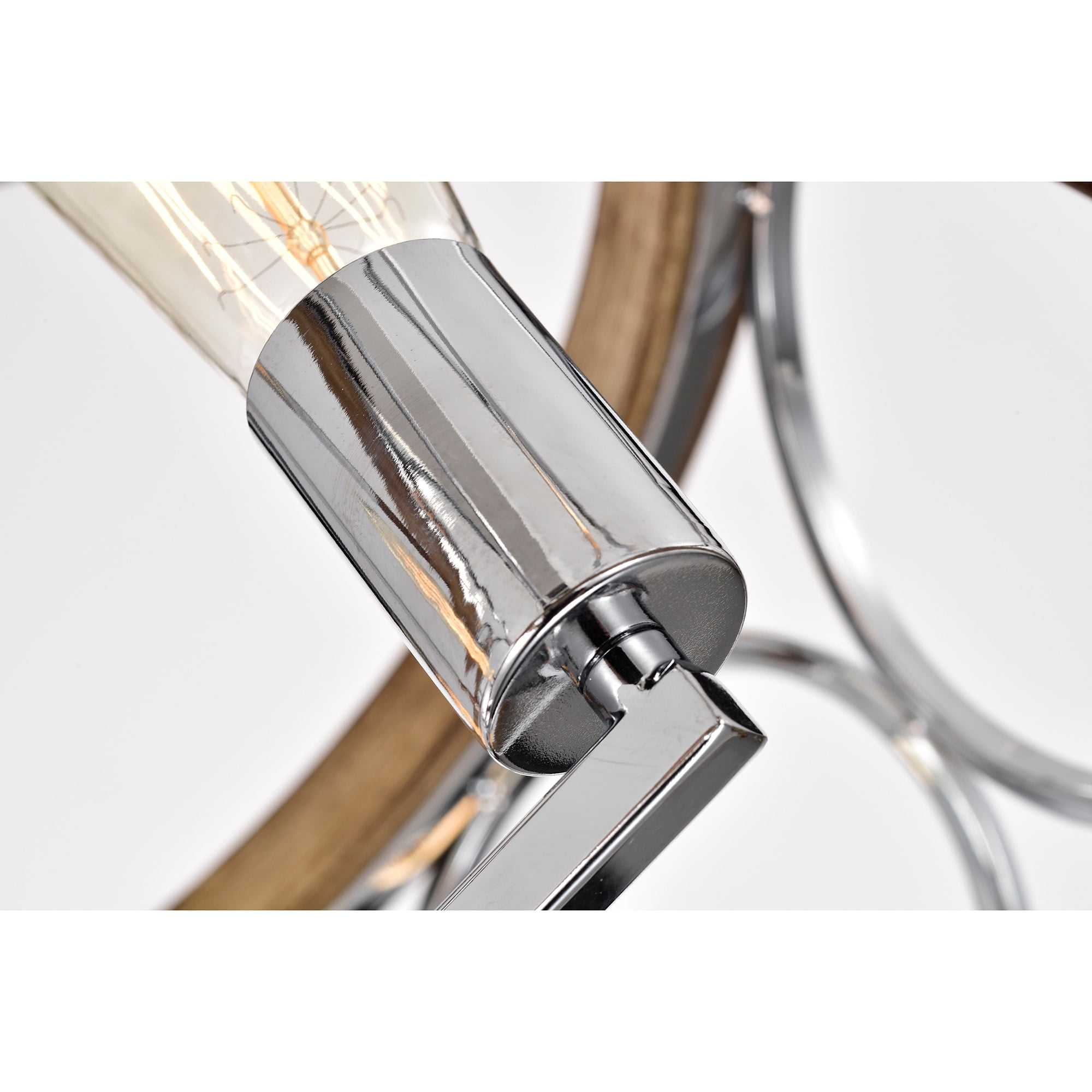 17.72" Chrome and Faux-Woodgrain Drum Semi-Flush Mount Light