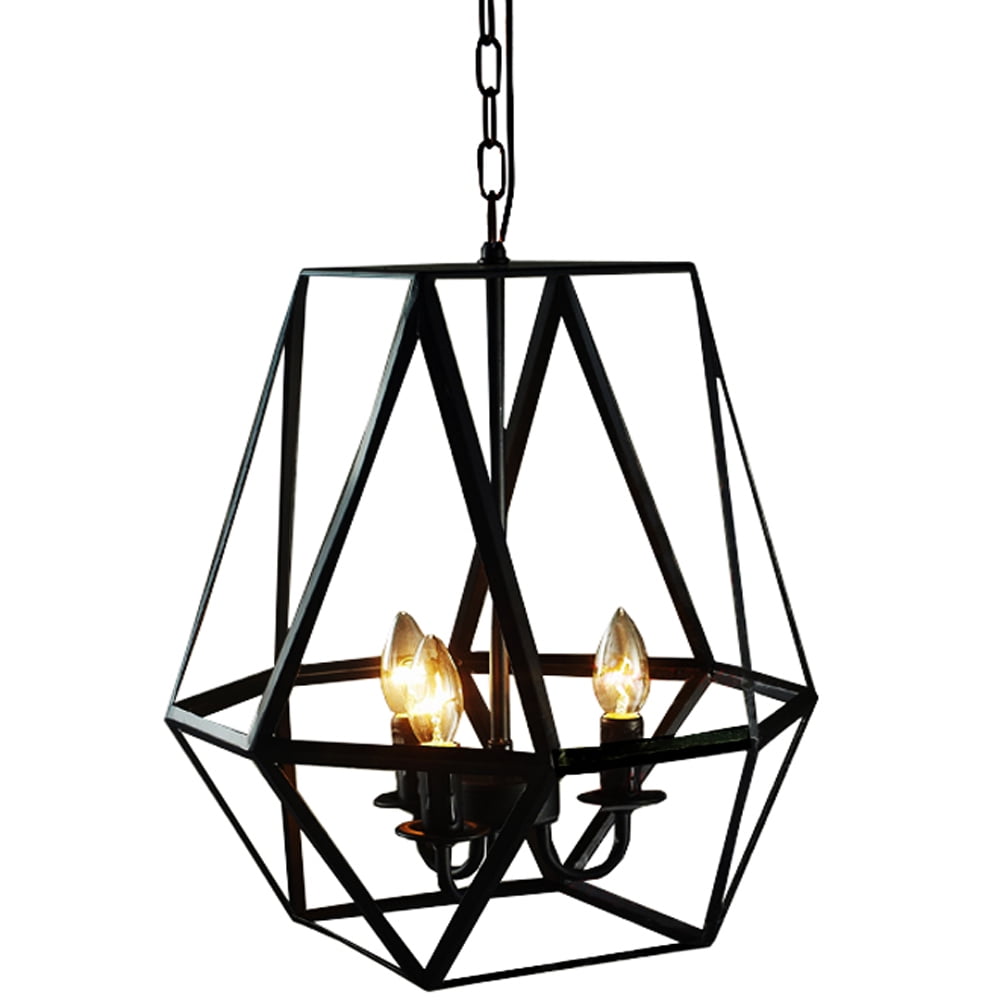 Antique Bronze Geometric Edison 3-Light Chandelier