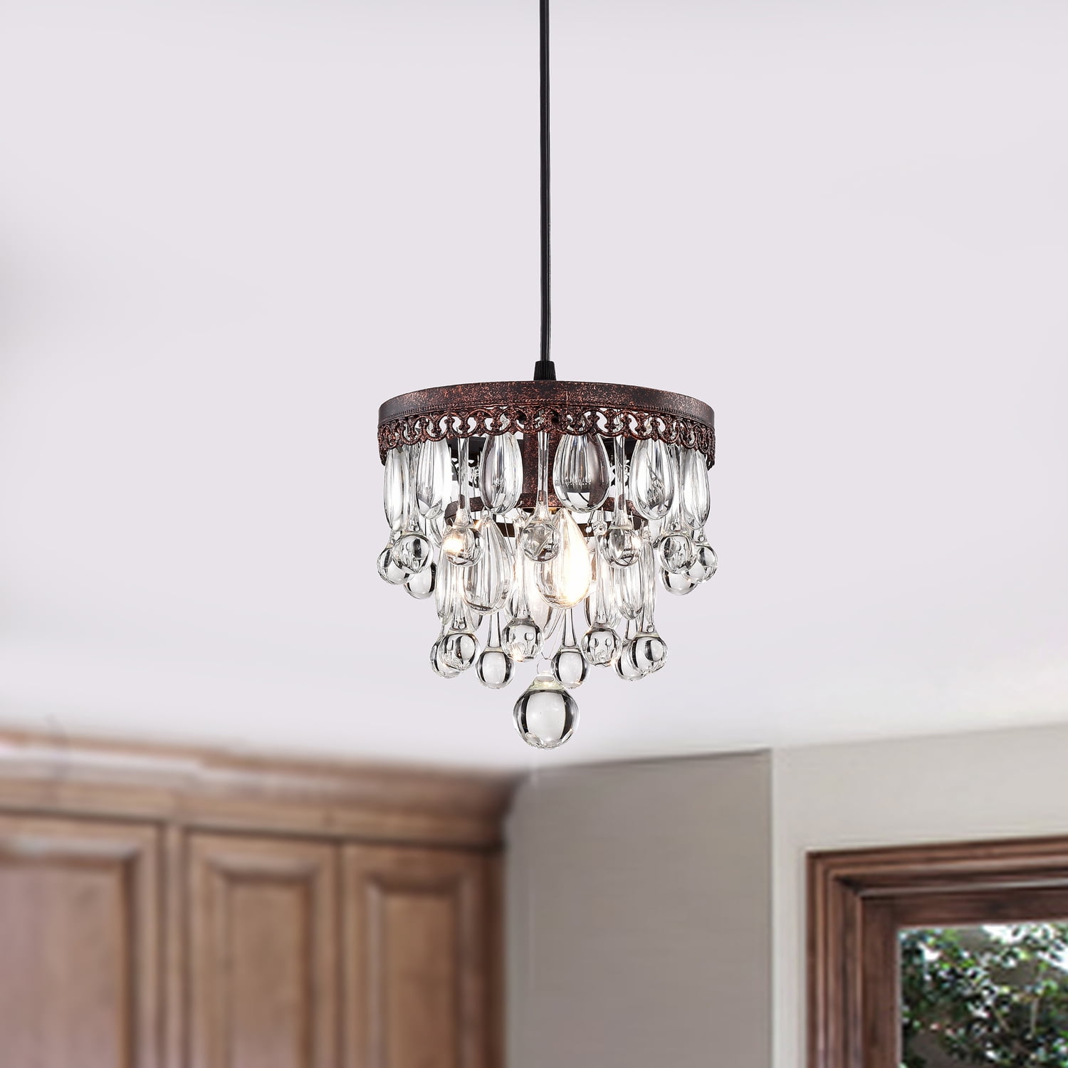 Warehouse of Tiffany Shiroh Antique Copper 1-Light 5-Tier Hanging Crystals Pendant Light