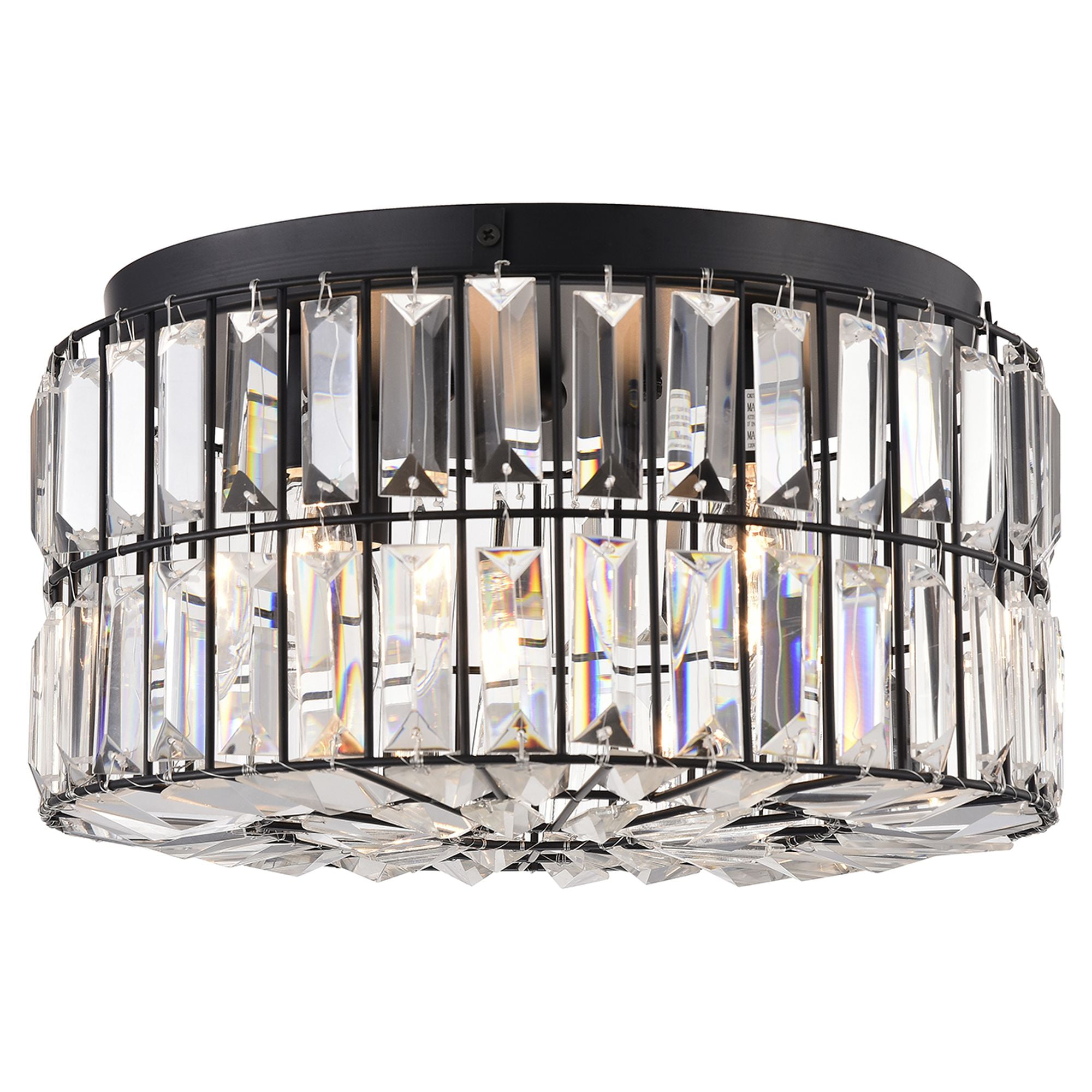 Warehouse of Tiffany Silver Orchid Coogan Matte Black 4-Light Crystal and Metal Drum Shade Flush Mount