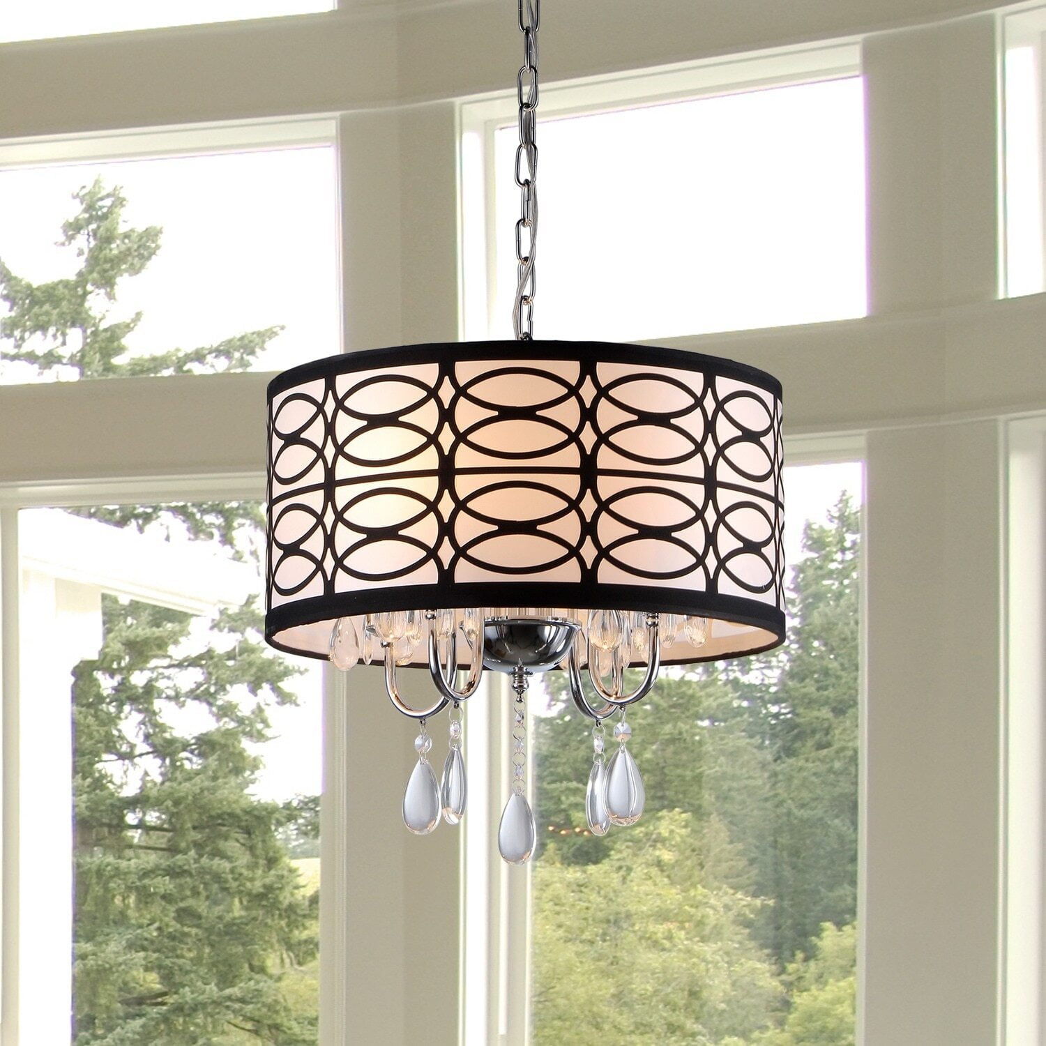 Roxanne 18" Chrome Drum Chandelier with Clear Glass Accents