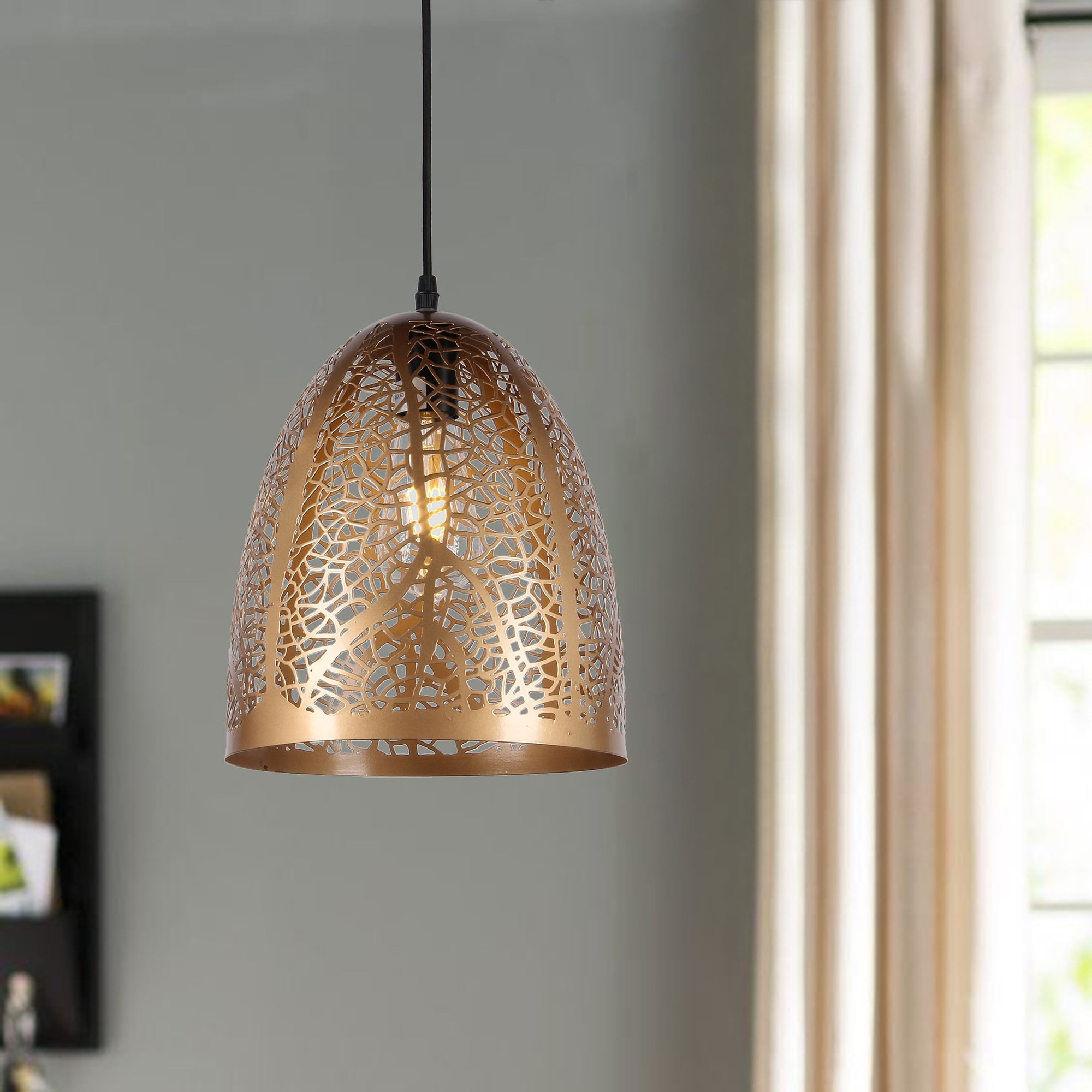 Warehouse of Tiffany Tania Polished Brass 1-Light Metal Dome Shade Pendant Light