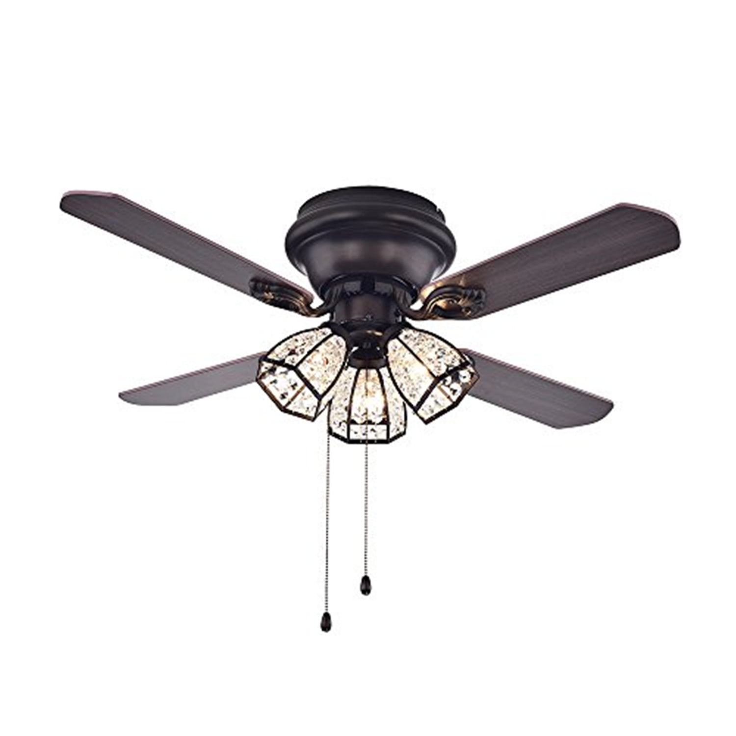 Antique Bronze Crystal Chandelier Ceiling Fan with Dark Wood Blades