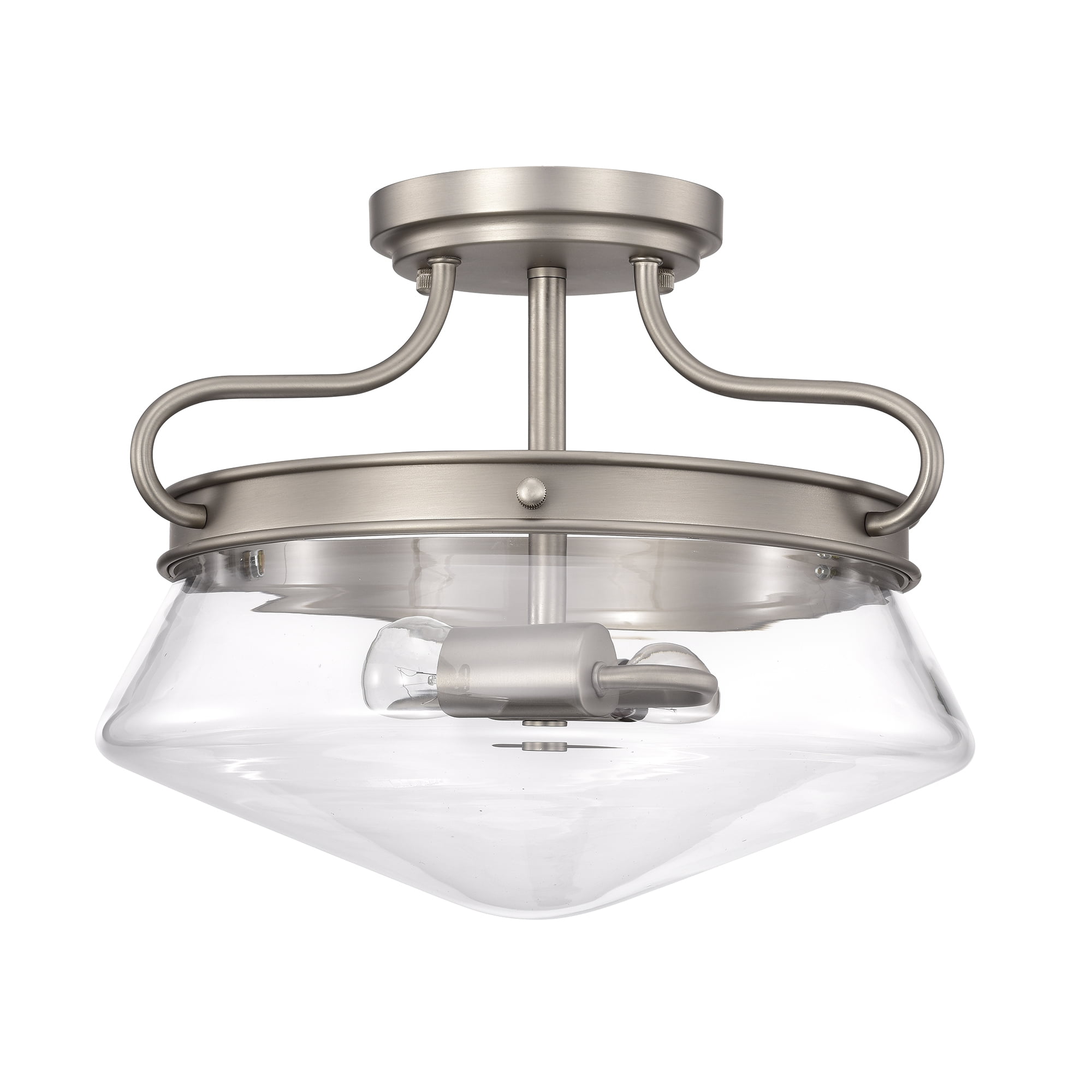 Warehouse of Tiffany Tayla Matte Satin Nickel 2-Light Metal & Glass Bowl Shade Semi-Flush Mount