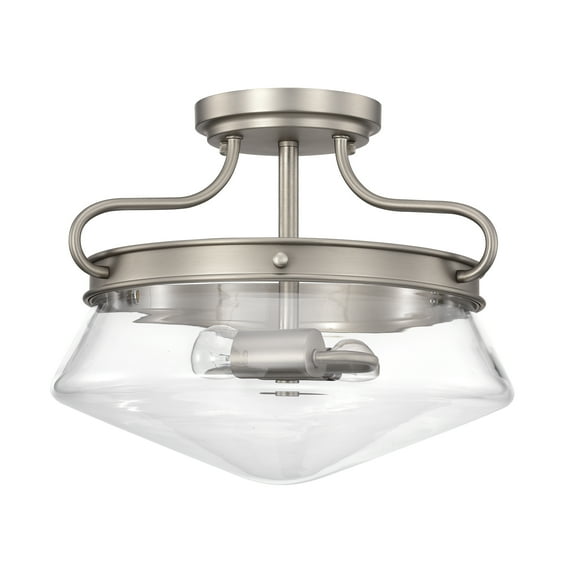 Warehouse of Tiffany Tayla Matte Satin Nickel 2-Light Metal & Glass Bowl Shade Semi-Flush Mount
