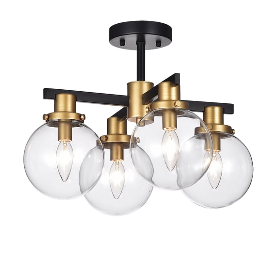 Warehouse of Tiffany Tegan Black & Gold 4-light Flushmount Ceiling Light with Glass Shades