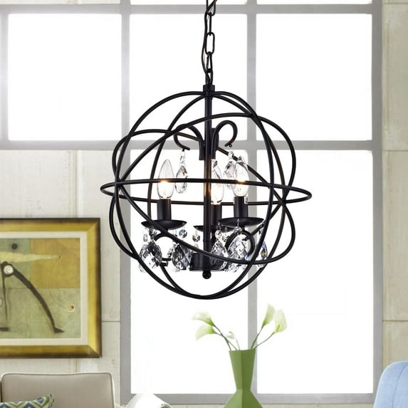 Warehouse of Tiffany Tess Black-finish Metal/ Crystal 15-inch Round Crystal Chandelier