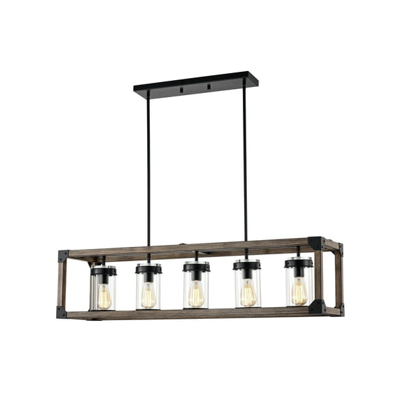 Warehouse of Tiffany The Gray Barn Greta Grange 44-inch Forged Black and Wood Grain Pendant Lamp