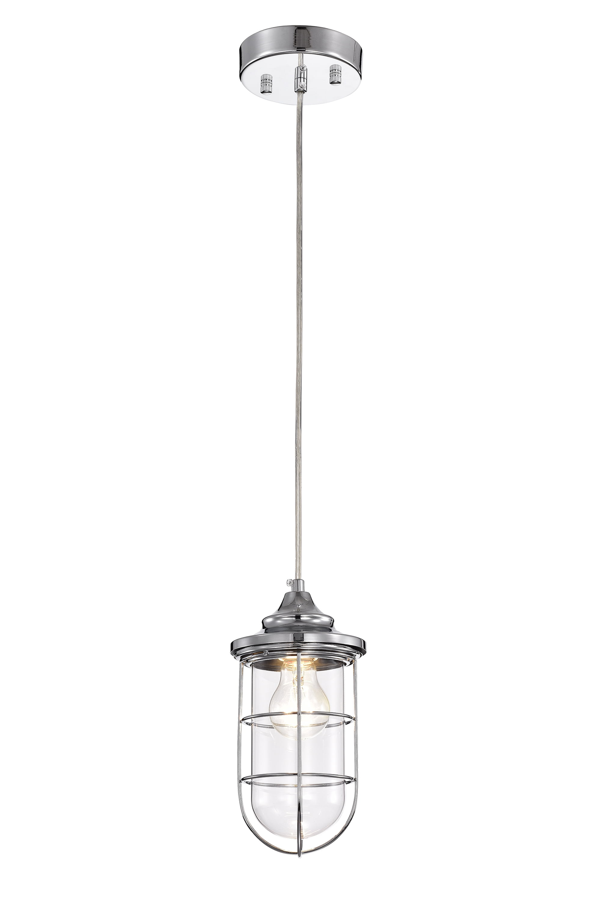 Warehouse of Tiffany Tiago Chrome 1 Light Clear Glass Shade Pendant Lamp