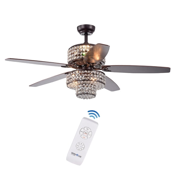 Tierna 5-Blade 52-Inch Rustic Bronze Lighted Ceiling Fans Two-Tiered Crystal Shade (Remote Controlled)