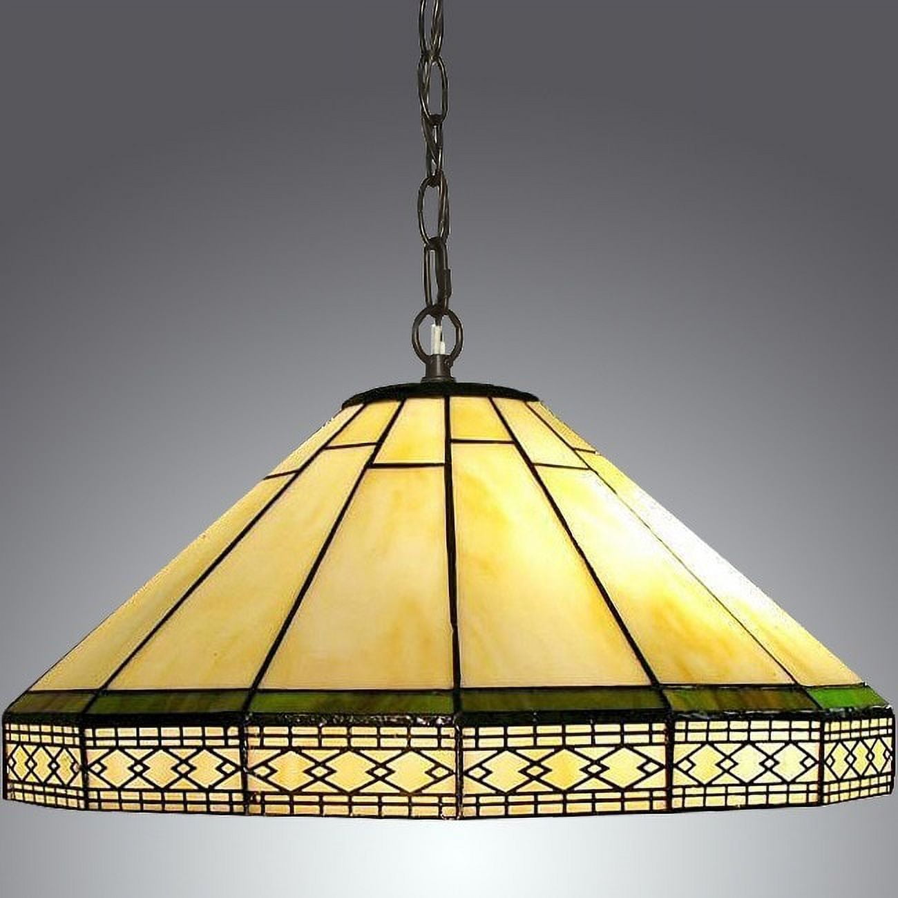 Antique Bronze Tiffany-Style Glass Pendant Light with Yellow and Green Accents