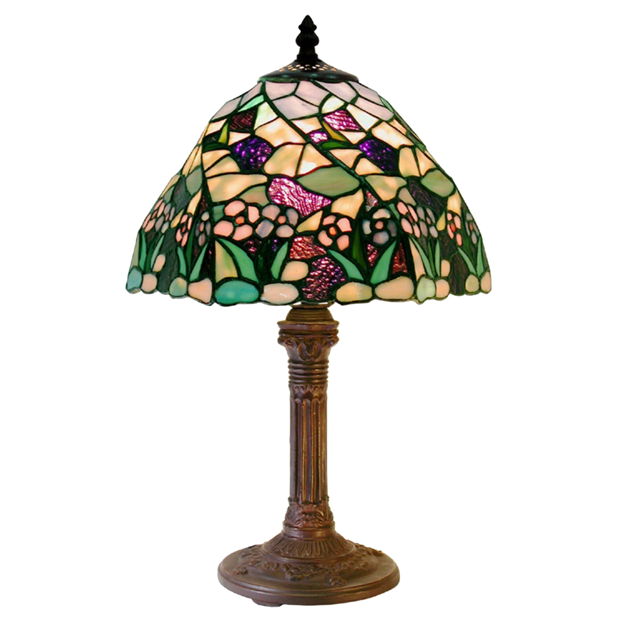 Handcrafted Stained Glass Floral Table Lamp with Bronze Base