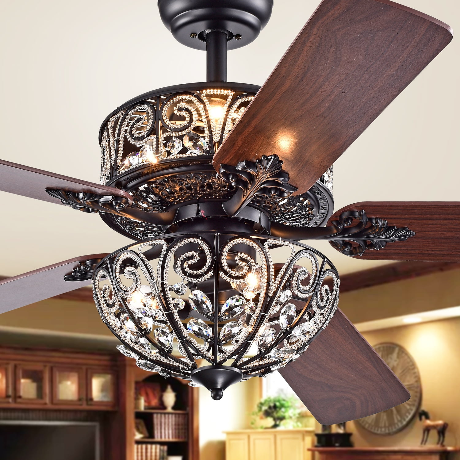Tisaphon Chrome 52" Dual-Light Chandelier Ceiling Fan with Remote
