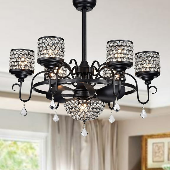 Warehouse of Tiffany Torbay 35 Forged Black Crystal Fandelier Ceiling Fan with Remote Control