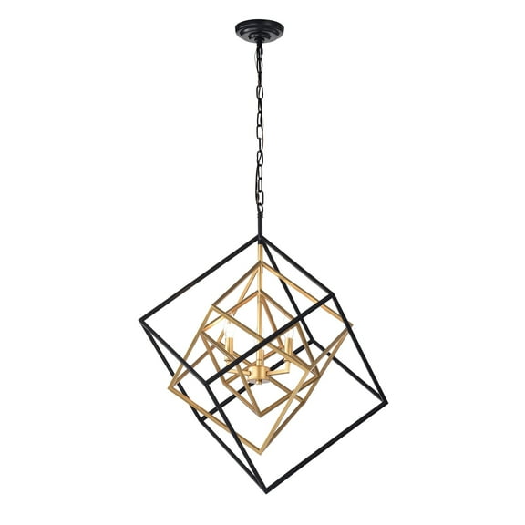 Warehouse of Tiffany Triplix 3-Light Geometric Gold and Black Chandelier