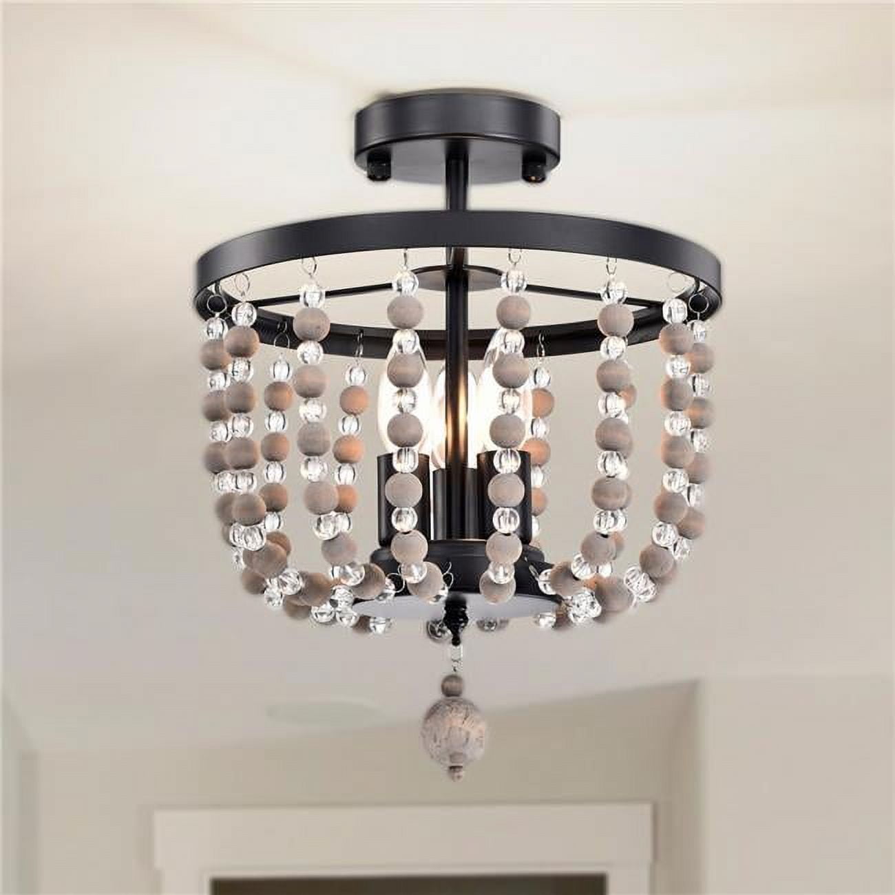 Matte Black Bohemian Beaded 12-Inch Semi-Flush Mount Ceiling Light