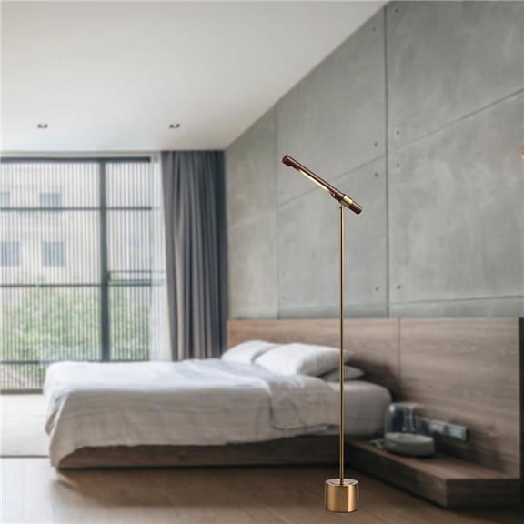 Vesna 17 in. 1-Light Indoor Brass and Faux Wood Grain Finish Floor Lamp with Light Kit