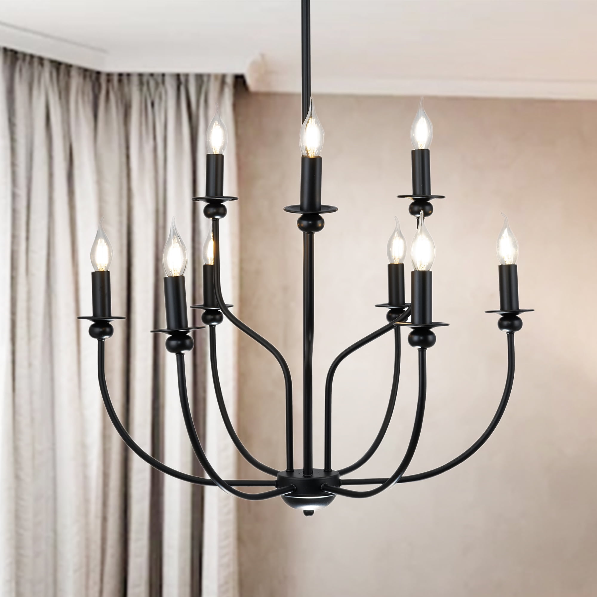 Ayada Matte Black Two-Tiered 9-Light Candelabra Chandelier
