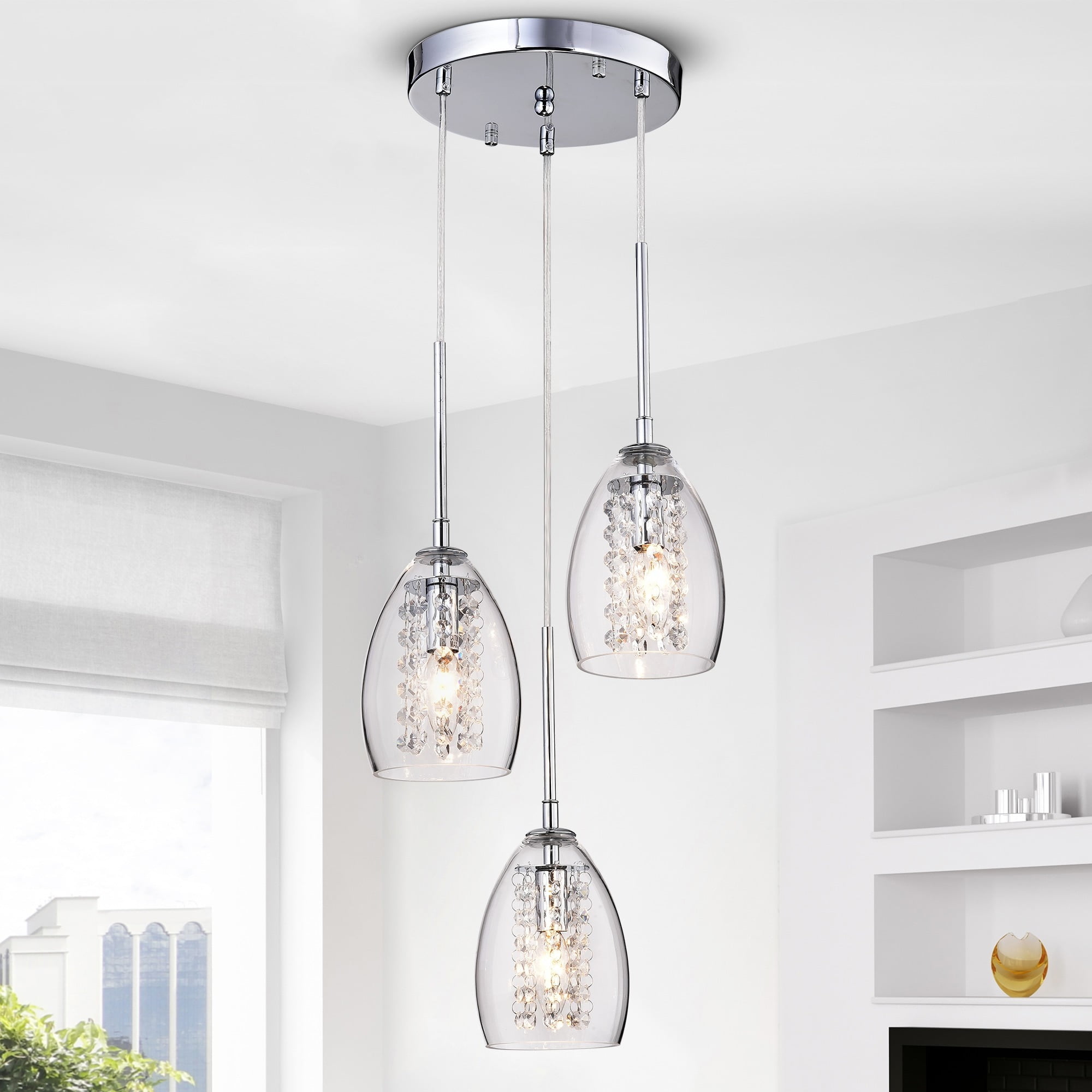 Sophisticated Wine Cup Chrome Pendant with Crystal Accents