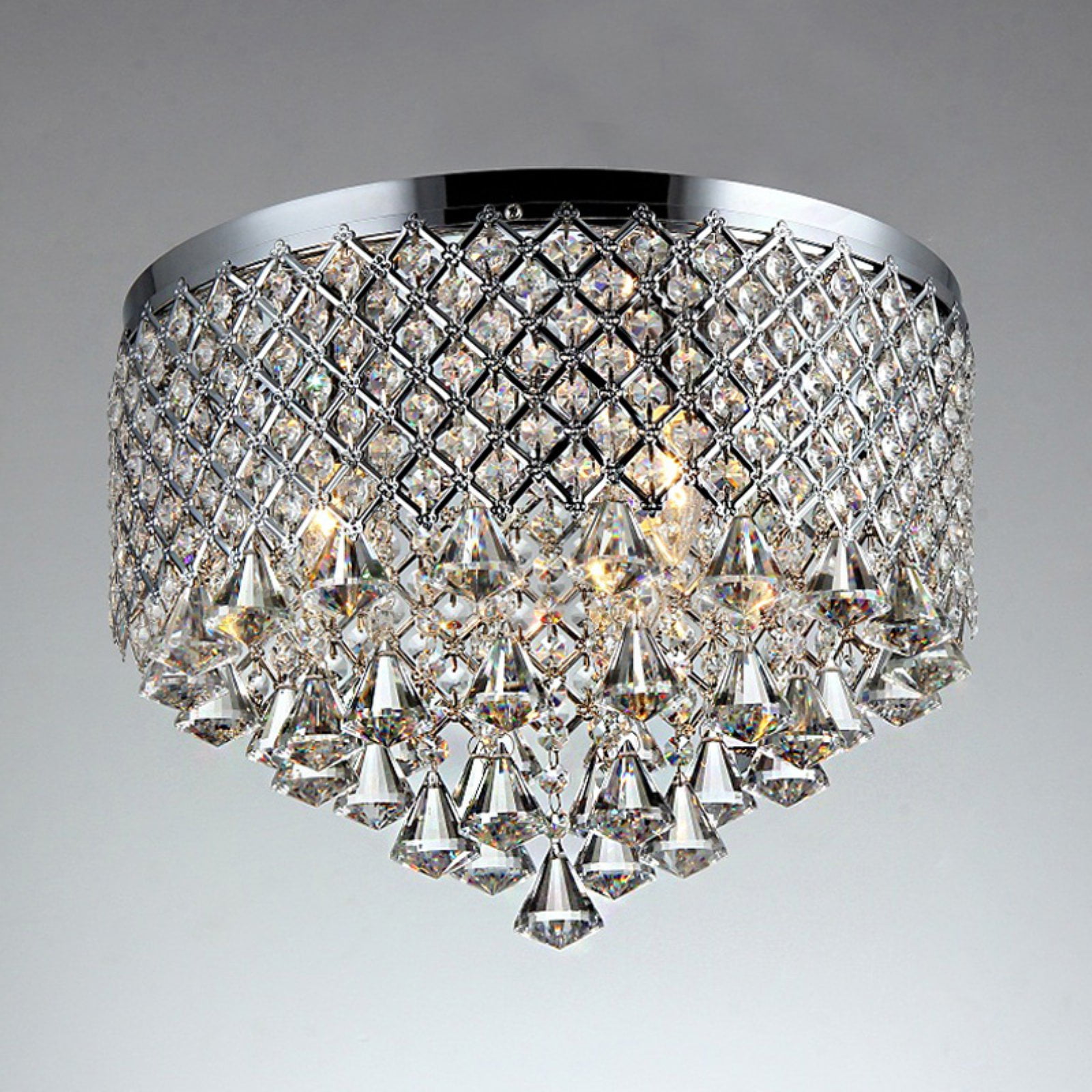 Contemporary Crystal Chrome 18" Drum Flush Mount Light