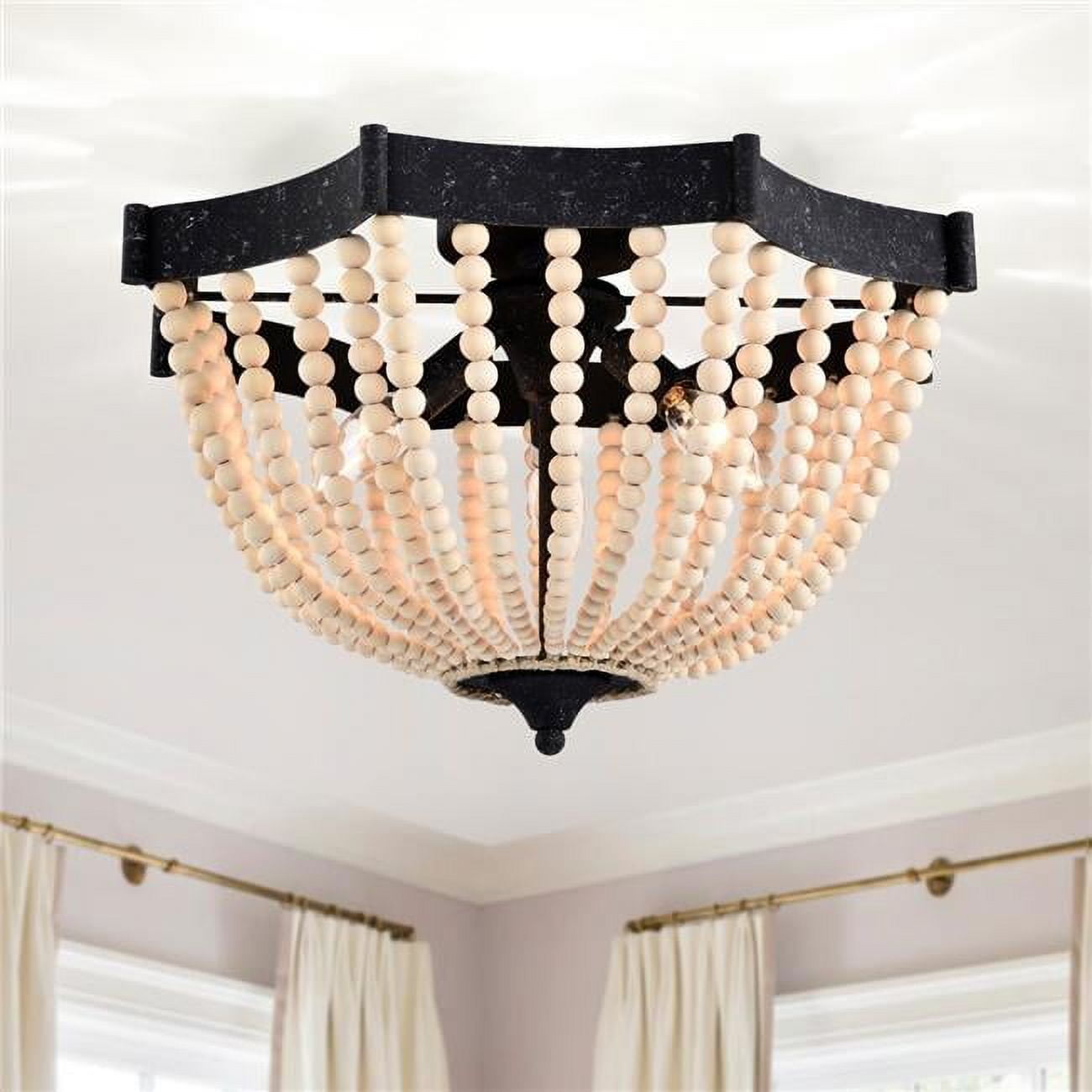 Xasan 19 in. 3-Light Indoor Weathered Black and Beige Finish Semi-Flush Mount Ceiling Light with Light Kit