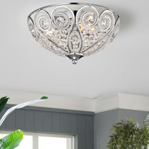 Warehouse of Tiffany Zuzan 3-Light Chrome and Crystal Flush Mount