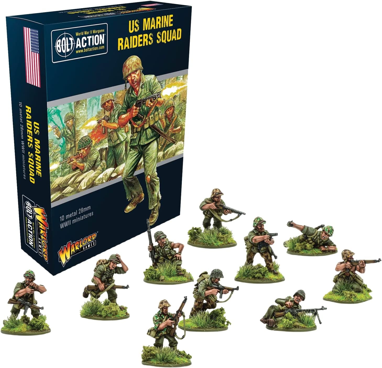 Wargames Delivered - Bolt Action US Marine Raider Squad 28mm Miniatures  Includes 10 Metal Miniatures, Digital Bundle - Action Figures Model Kits by  Warlord Games 