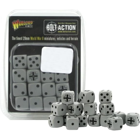 Wargames Delivered Bolt ActionGerman Balkenkreuz D6 Pack of 16 White Drab Dice with White Inscriptions, Digital Bundle Miniature Wargaming Kits by Warlord Games