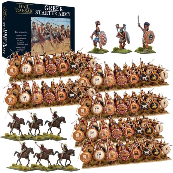 Wargames Delivered - Greek Starter Army - 28mm Miniatures, 159 Infantry Includes 3 Metal Commander, 6 Metal Cavalry, 4 Hoplite Shields, Digital Bundle Kit by Warlord Games