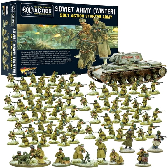Wargames Delivered - Soviet Starter Army (Winter) - 28mm Miniatures Includes 90 Infantry, Tank, War Machine, Metal MMG & Mortar Team, Digital Bundle - WW2 Figures Plastic Model Kits by Warlord Games