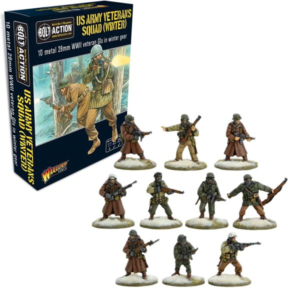Wargames Delivered - US Army Veterans Squad (Winter) - 28mm Miniatures Includes 10 Metal Infantry in Winter Gear, Supported Group with Digital Bundle - Action Figures Model Kit by Warlord Games